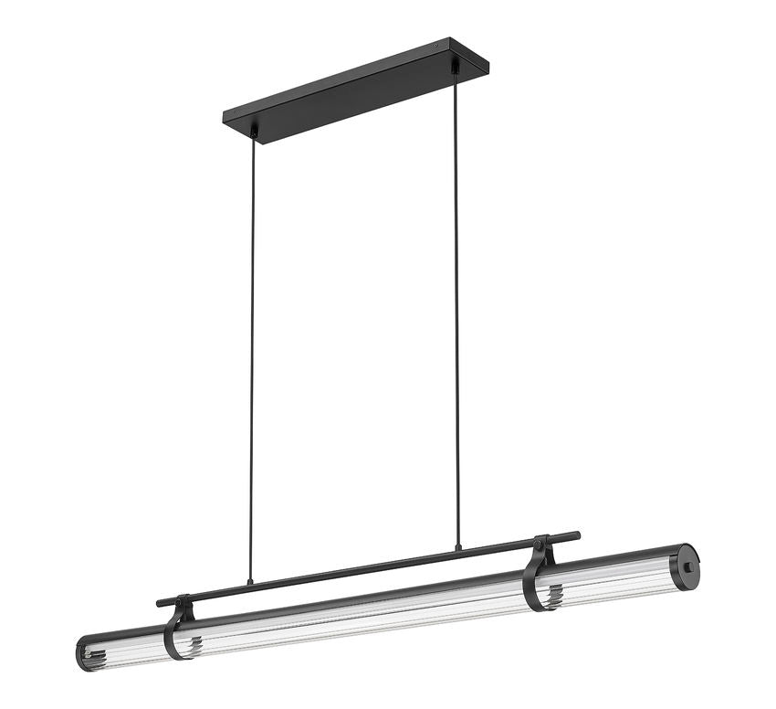 Z-Lite Benoit 56" 1-Light LED-Integrated Matte Black Steel Frame Clear Glass Shade Linear Chandelier