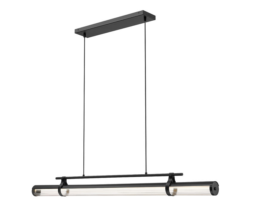 Z-Lite Benoit 56" 1-Light LED-Integrated Matte Black Steel Frame Clear Glass Shade Linear Chandelier