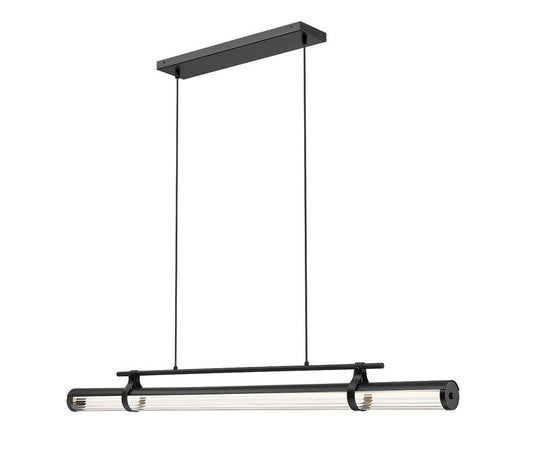 Z-Lite Benoit 56" 1-Light LED-Integrated Matte Black Steel Frame Clear Glass Shade Linear Chandelier