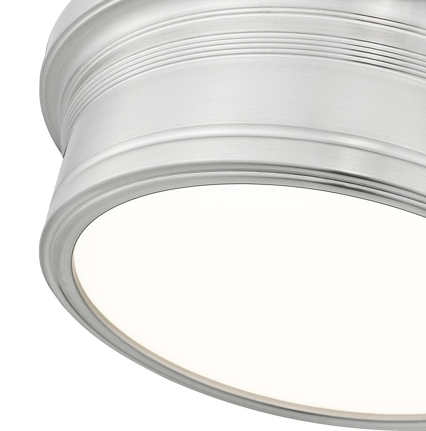 Z-Lite Bentley 12" 1-Light LED-Integrated Brushed Nickel Steel Frame White Acrylic Shade Flush Mount Lighting