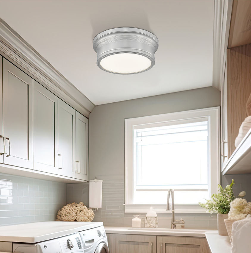Z-Lite Bentley 12" 1-Light LED-Integrated Brushed Nickel Steel Frame White Acrylic Shade Flush Mount Lighting