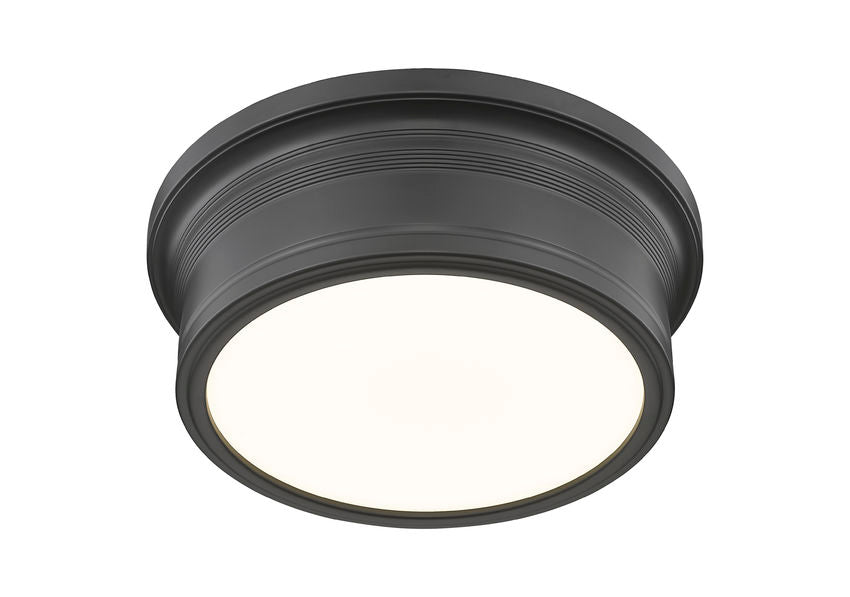 Z-Lite Bentley 12" 1-Light LED-Integrated Matte Black Steel Frame White Acrylic Shade Flush Mount Lighting