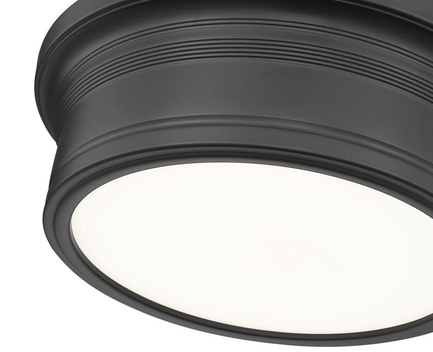 Z-Lite Bentley 12" 1-Light LED-Integrated Matte Black Steel Frame White Acrylic Shade Flush Mount Lighting