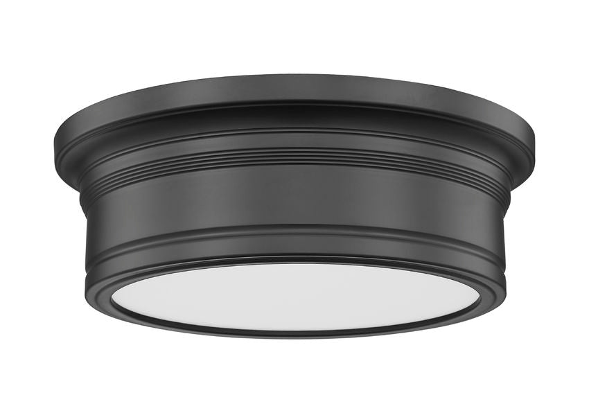 Z-Lite Bentley 12" 1-Light LED-Integrated Matte Black Steel Frame White Acrylic Shade Flush Mount Lighting