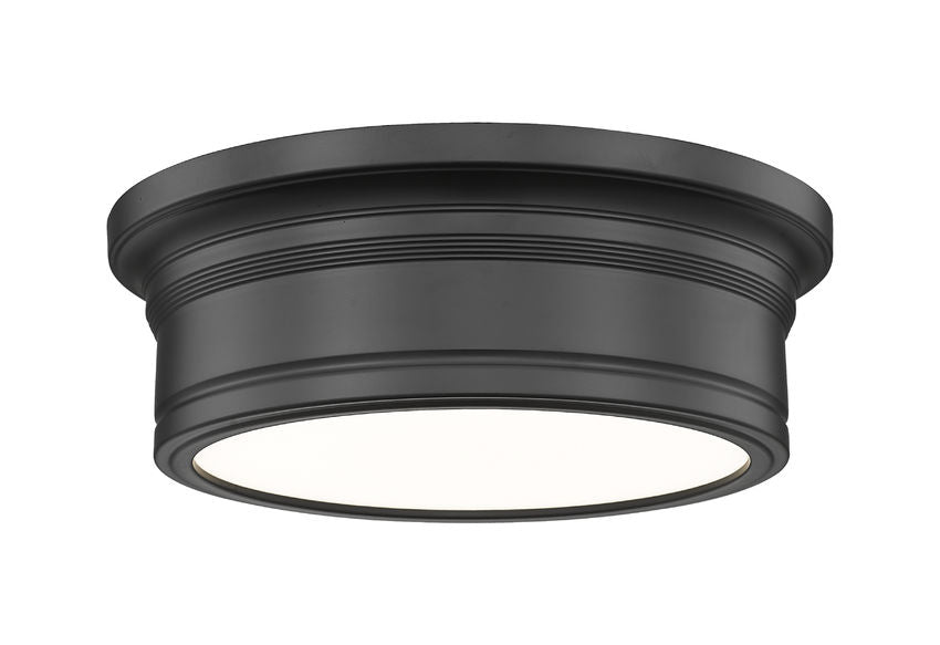 Z-Lite Bentley 12" 1-Light LED-Integrated Matte Black Steel Frame White Acrylic Shade Flush Mount Lighting