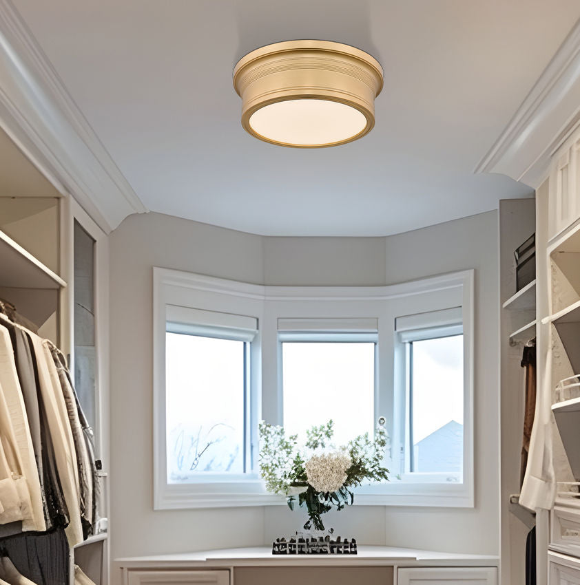Z-Lite Bentley 12" 1-Light LED-Integrated Modern Gold Steel Frame White Acrylic Shade Flush Mount Lighting