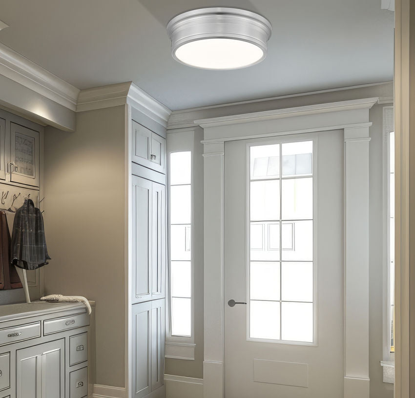 Z-Lite Bentley 16" 1-Light LED-Integrated Brushed Nickel Steel Frame White Acrylic Shade Flush Mount Lighting
