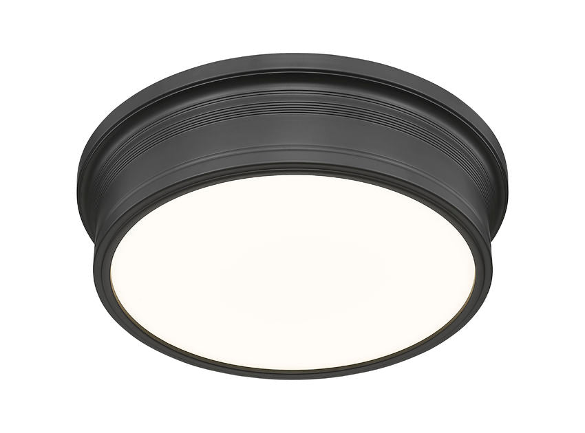 Z-Lite Bentley 16" 1-Light LED-Integrated Matte Black Steel Frame White Acrylic Shade Flush Mount Lighting