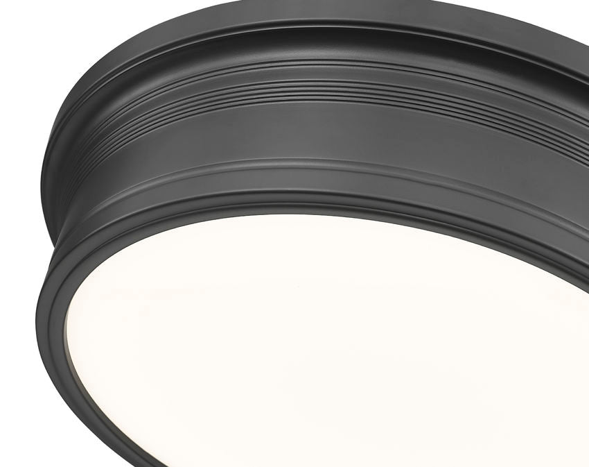 Z-Lite Bentley 16" 1-Light LED-Integrated Matte Black Steel Frame White Acrylic Shade Flush Mount Lighting