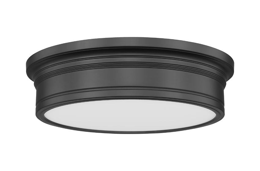 Z-Lite Bentley 16" 1-Light LED-Integrated Matte Black Steel Frame White Acrylic Shade Flush Mount Lighting