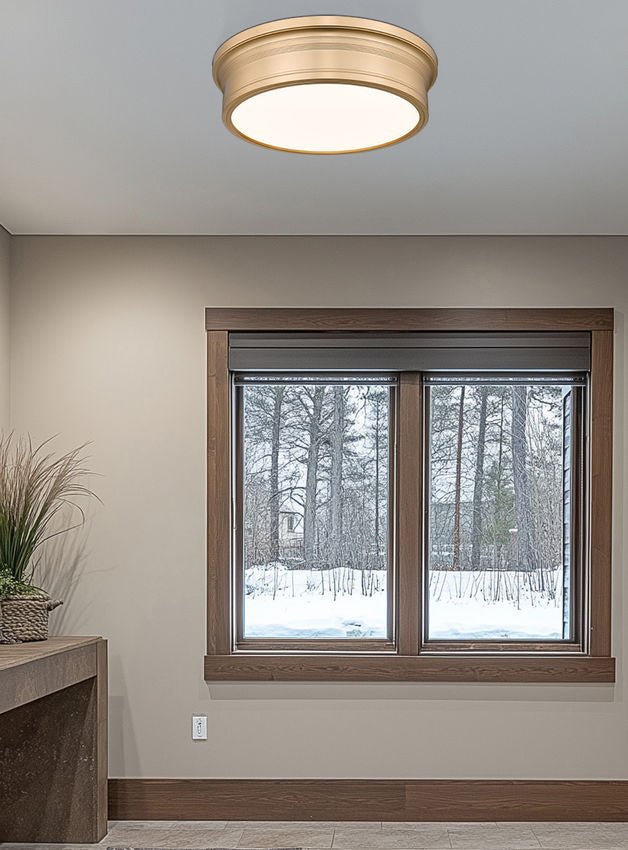 Z-Lite Bentley 16" 1-Light LED-Integrated Modern Gold Steel Frame White Acrylic Shade Flush Mount Lighting