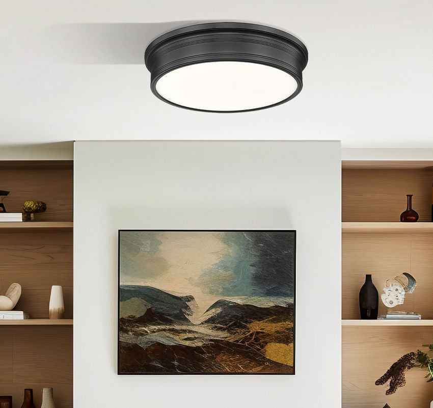 Z-Lite Bentley 20" 1-Light LED-Integrated Matte Black Steel Frame White Acrylic Shade Flush Mount Lighting