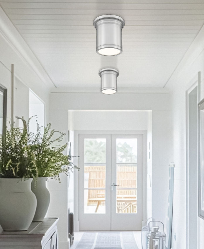 Z-Lite Bentley 8" 1-Light LED-Integrated Brushed Nickel Steel Frame White Acrylic Shade Flush Mount Lighting