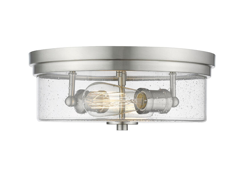 Z-Lite Bohin 13" 2-Light Brushed Nickel Flush Mount Lighting With Clear Seedy Glass Shade