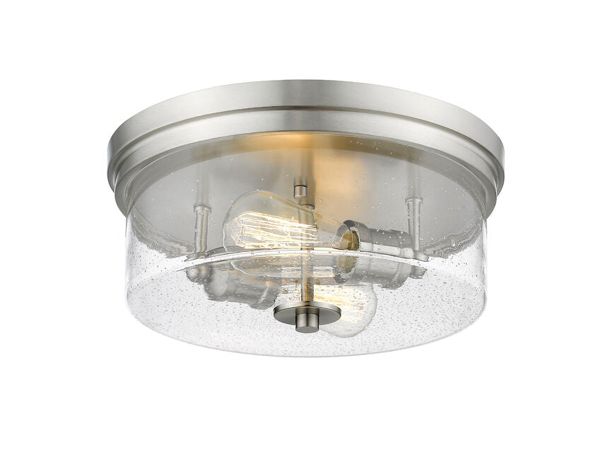 Z-Lite Bohin 13" 2-Light Brushed Nickel Flush Mount Lighting With Clear Seedy Glass Shade