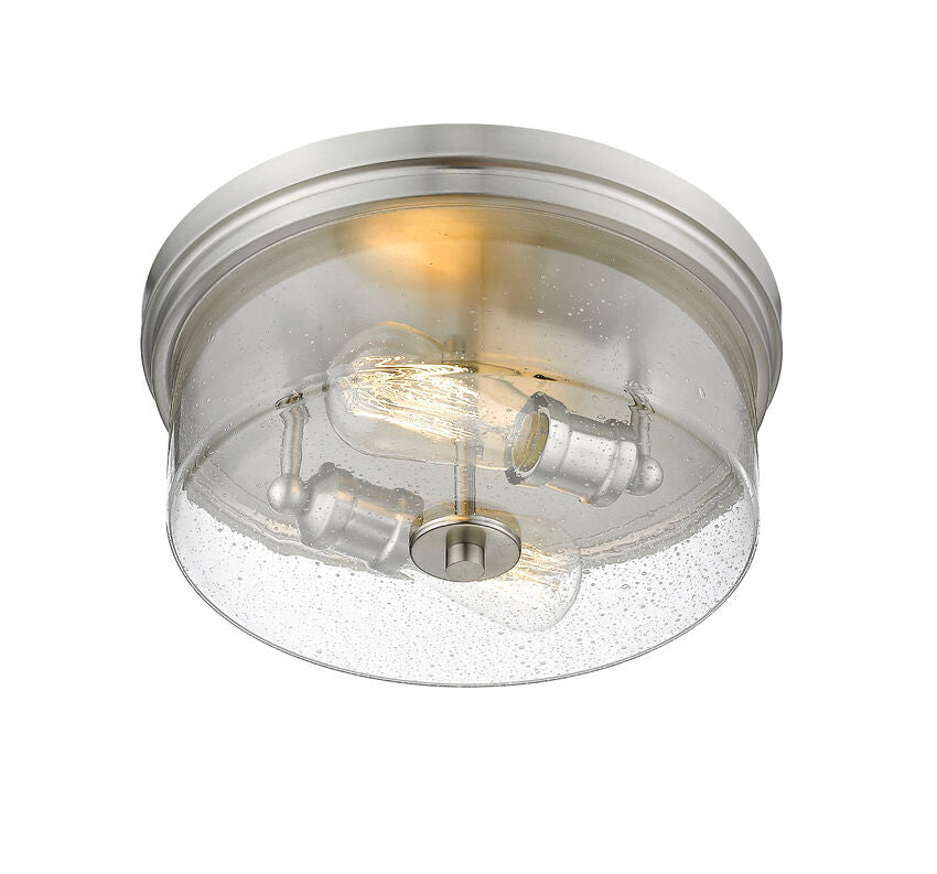 Z-Lite Bohin 13" 2-Light Brushed Nickel Flush Mount Lighting With Clear Seedy Glass Shade