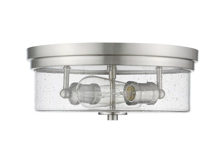 Z-Lite Bohin 13" 2-Light Brushed Nickel Flush Mount Lighting With Clear Seedy Glass Shade