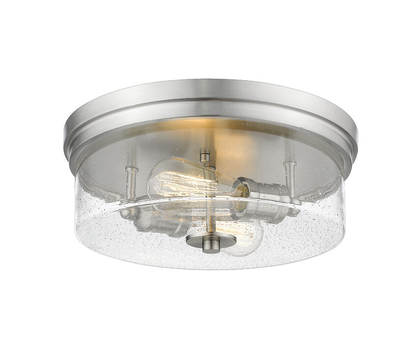 Z-Lite Bohin 13" 2-Light Brushed Nickel Flush Mount Lighting With Clear Seedy Glass Shade