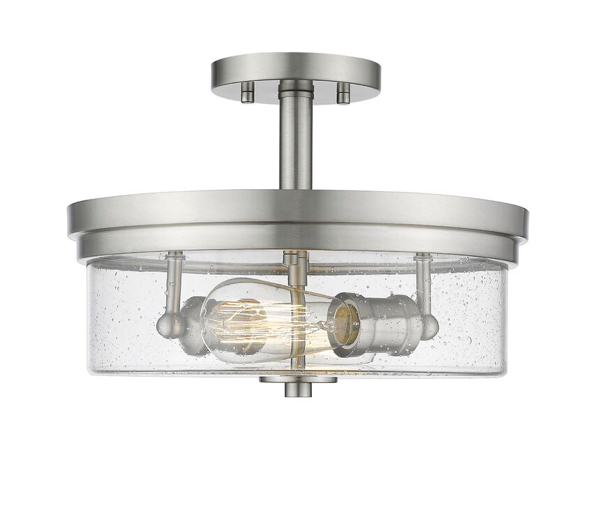 Z-Lite Bohin 13" 2-Light Brushed Nickel Semi Flush Mount With Clear Seedy Glass Shade