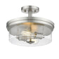 Z-Lite Bohin 13" 2-Light Brushed Nickel Semi Flush Mount With Clear Seedy Glass Shade