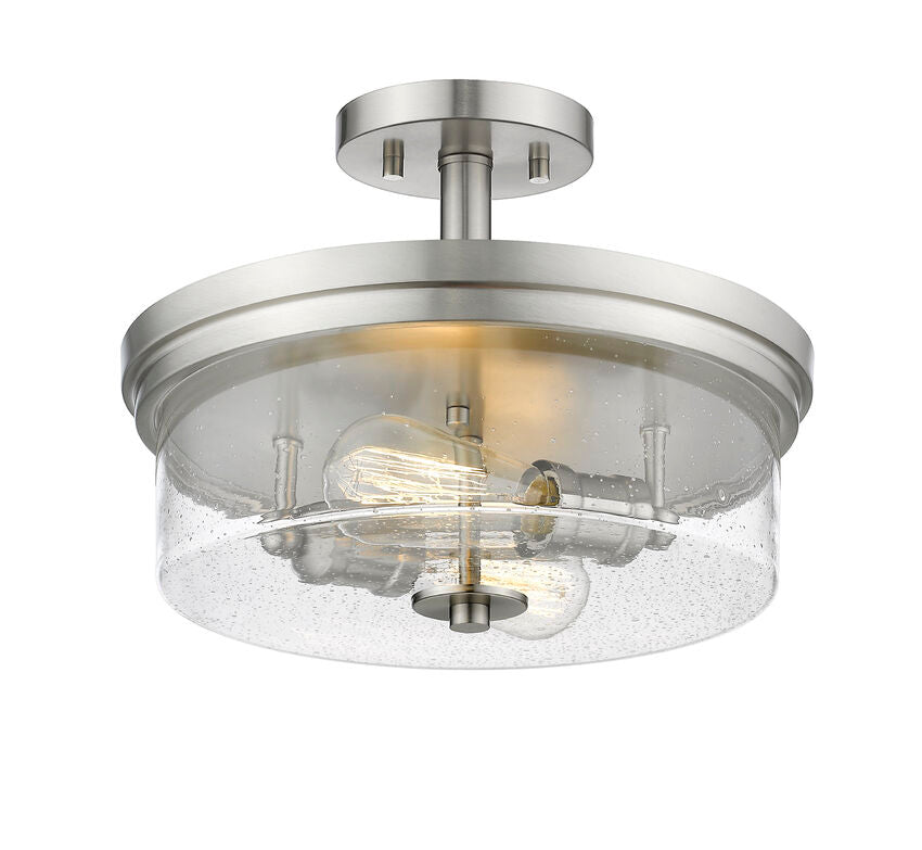 Z-Lite Bohin 13" 2-Light Brushed Nickel Semi Flush Mount With Clear Seedy Glass Shade