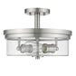 Z-Lite Bohin 13" 2-Light Brushed Nickel Semi Flush Mount With Clear Seedy Glass Shade