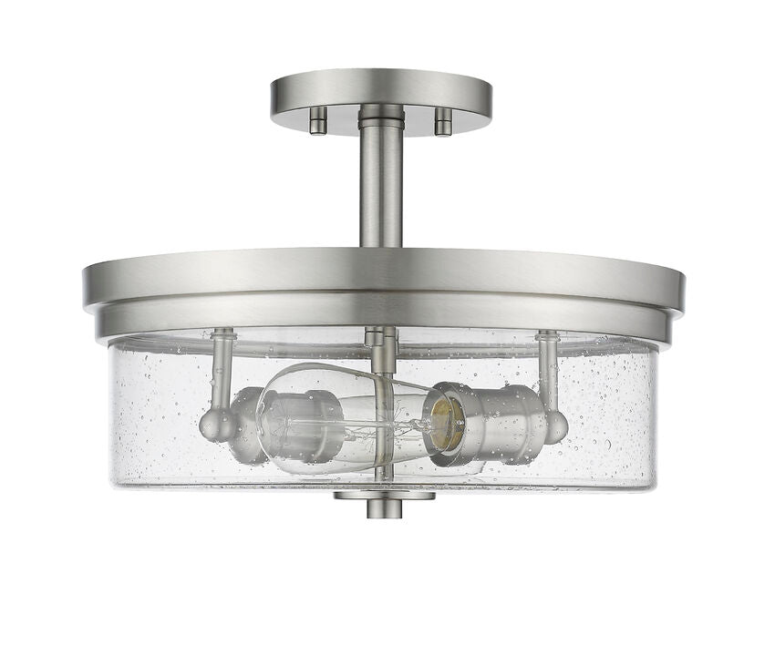 Z-Lite Bohin 13" 2-Light Brushed Nickel Semi Flush Mount With Clear Seedy Glass Shade