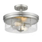 Z-Lite Bohin 13" 2-Light Brushed Nickel Semi Flush Mount With Clear Seedy Glass Shade