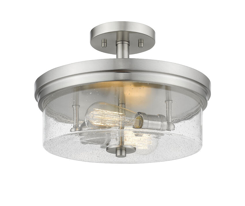 Z-Lite Bohin 13" 2-Light Brushed Nickel Semi Flush Mount With Clear Seedy Glass Shade