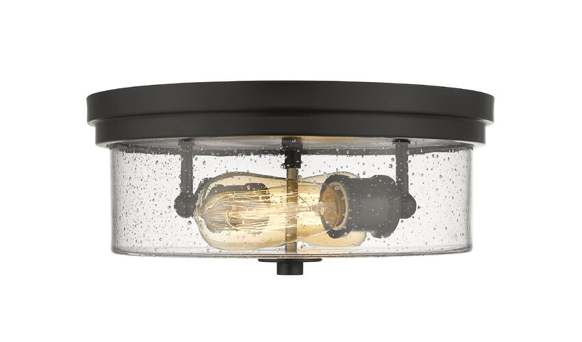 Z-Lite Bohin 13" 2-Light Matte Black Flush Mount Lighting With Clear Seedy Glass Shade