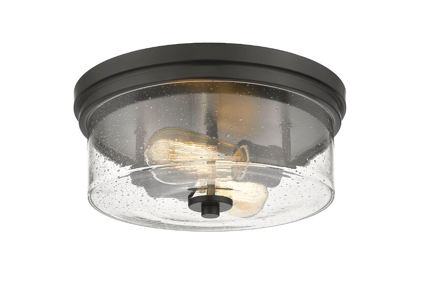 Z-Lite Bohin 13" 2-Light Matte Black Flush Mount Lighting With Clear Seedy Glass Shade