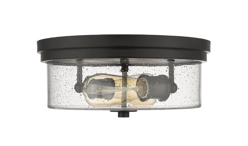 Z-Lite Bohin 13" 2-Light Matte Black Flush Mount Lighting With Clear Seedy Glass Shade