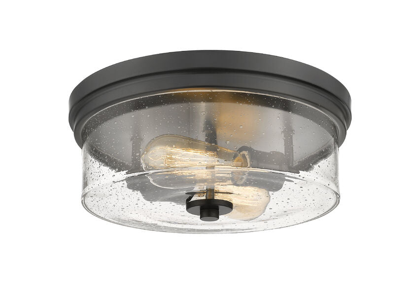 Z-Lite Bohin 13" 2-Light Matte Black Flush Mount Lighting With Clear Seedy Glass Shade