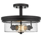 Z-Lite Bohin 13" 2-Light Matte Black Semi Flush Mount With Clear Seedy Glass Shade