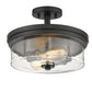 Z-Lite Bohin 13" 2-Light Matte Black Semi Flush Mount With Clear Seedy Glass Shade