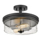 Z-Lite Bohin 13" 2-Light Matte Black Semi Flush Mount With Clear Seedy Glass Shade