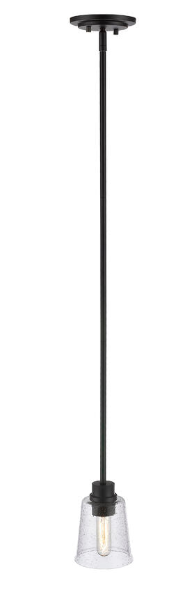 Z-Lite Bohin 5" 1-Light Matte Black Mini Pendant Light With Clear Seedy Glass Shade