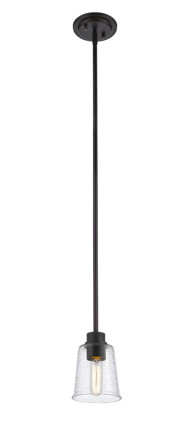 Z-Lite Bohin 5" 1-Light Matte Black Mini Pendant Light With Clear Seedy Glass Shade