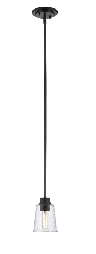 Z-Lite Bohin 5" 1-Light Matte Black Mini Pendant Light With Clear Seedy Glass Shade