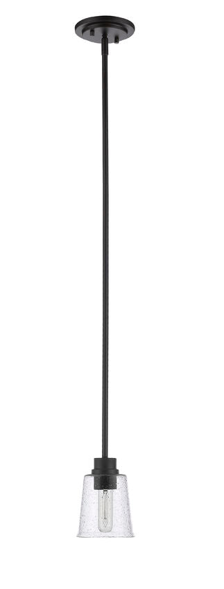 Z-Lite Bohin 5" 1-Light Matte Black Mini Pendant Light With Clear Seedy Glass Shade