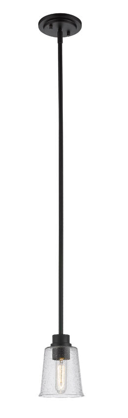Z-Lite Bohin 5" 1-Light Matte Black Mini Pendant Light With Clear Seedy Glass Shade