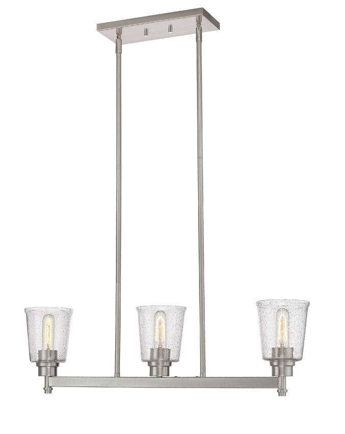 Z-Lite Bohin 5" 3-Light Brushed Nickel Island Light With Clear Seedy Glass Shade