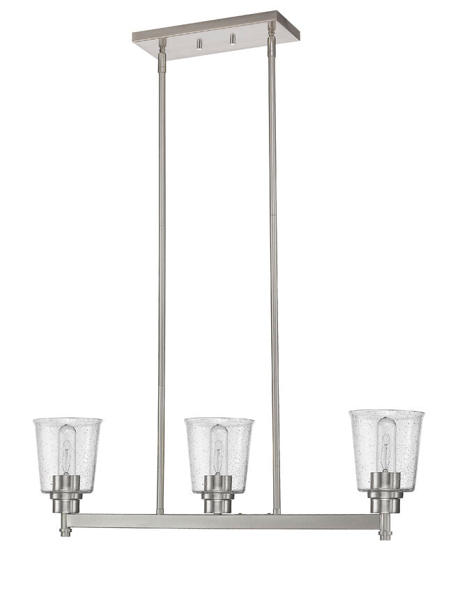 Z-Lite Bohin 5" 3-Light Brushed Nickel Island Light With Clear Seedy Glass Shade