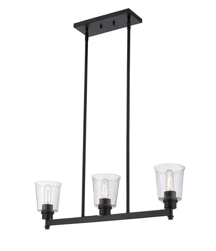 Z-Lite Bohin 5" 3-Light Matte Black Island Light With Clear Seedy Glass Shade