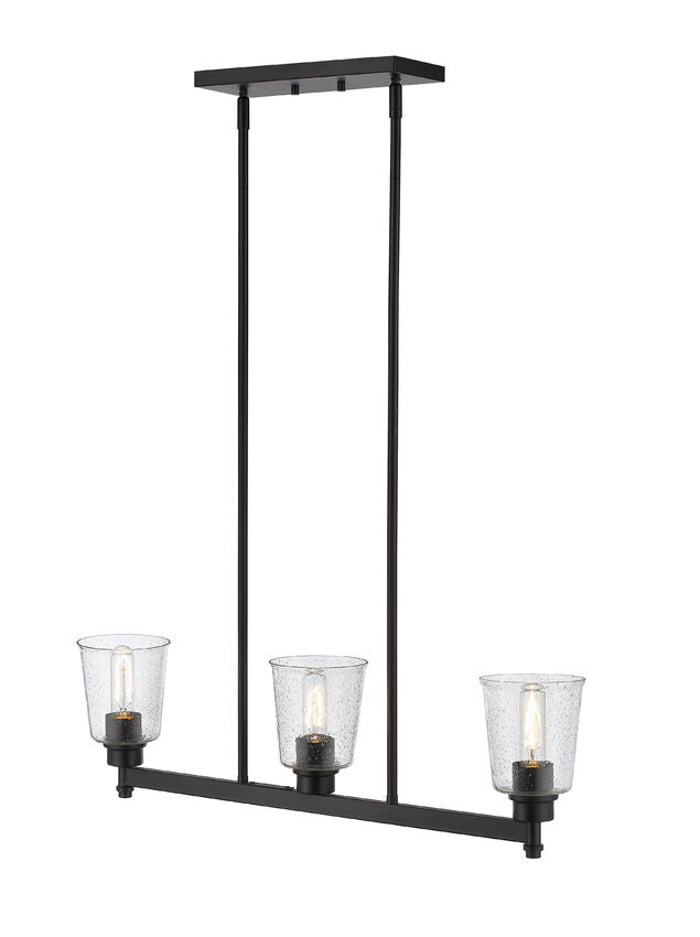 Z-Lite Bohin 5" 3-Light Matte Black Island Light With Clear Seedy Glass Shade