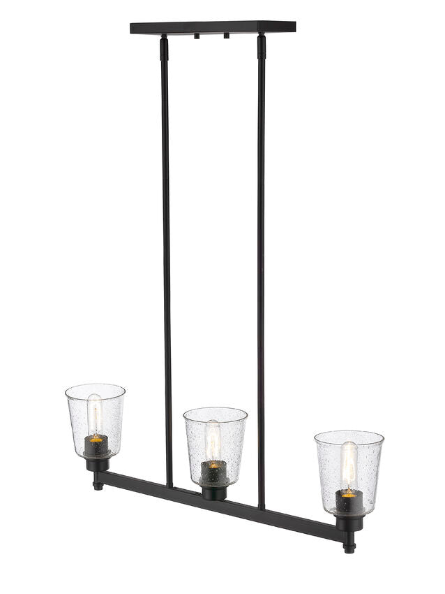 Z-Lite Bohin 5" 3-Light Matte Black Island Light With Clear Seedy Glass Shade