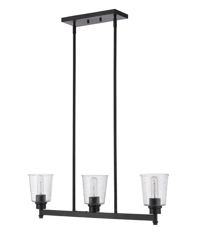 Z-Lite Bohin 5" 3-Light Matte Black Island Light With Clear Seedy Glass Shade