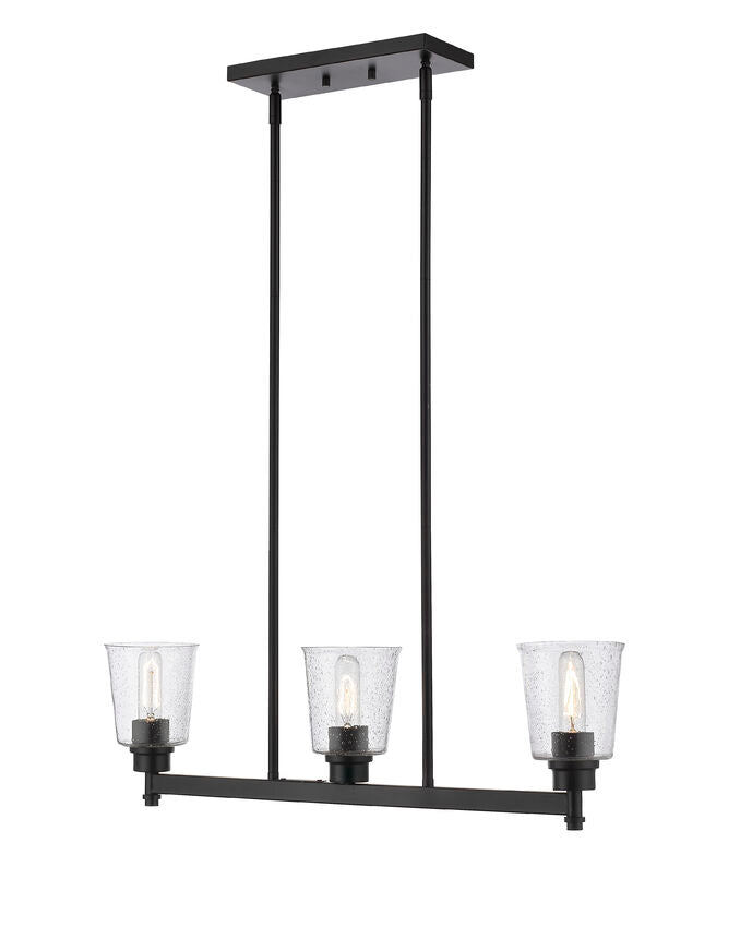 Z-Lite Bohin 5" 3-Light Matte Black Island Light With Clear Seedy Glass Shade