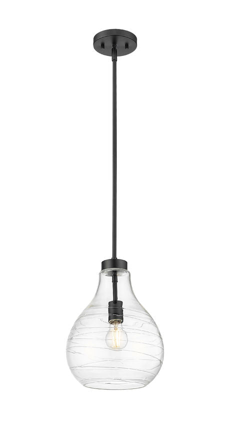 Z-Lite Bon Air 10" 1-Light Matte Black Steel and Clear Glass Shade Pendant Light