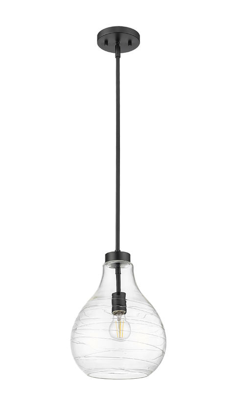 Z-Lite Bon Air 10" 1-Light Matte Black Steel and Clear Glass Shade Pendant Light